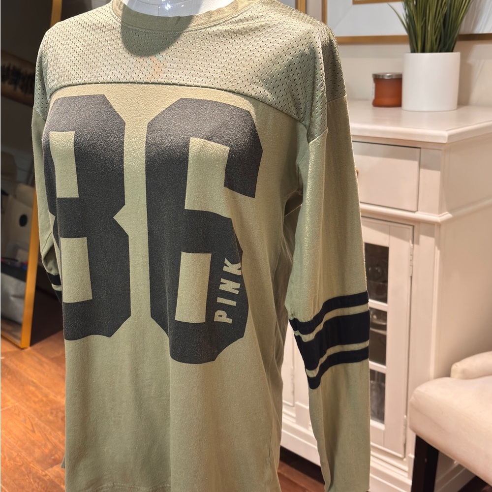 PINK Victoria's Secret Olive Long Sleeve with Black '86' Graphic